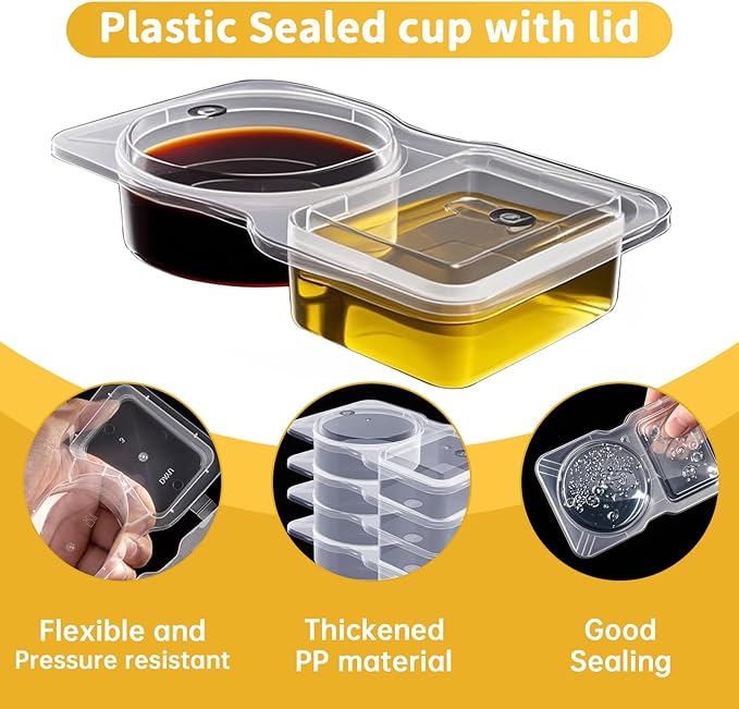 Reusable Snack Containers & Snack Pack Containers – 2 Compartment Meal Prep Containers with Lids, Double Condiment Containers, Portable Snackle Box (10 Set)