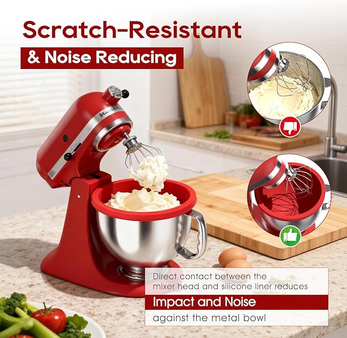Silicone Bowl Liners for 5 Qt KitchenAid Mixers,3 Liners with Lids,Compatible with Stand Mixers,Non-Stick,Dishwasher Safe,Kitchen Accessory,White&Red&Black