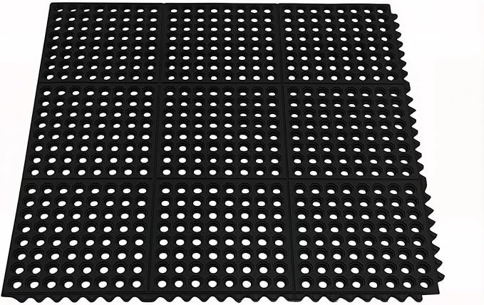 ROVSUN Rubber Floor Mat with Holes, Anti-Fatigue/Non-Slip Drainage Mat, for Industrial Kitchen Restaurant Bar Bathroom Utility Garage Pool Entry Door Mat, Indoor (36'' x 36'' Black 1Pcs)