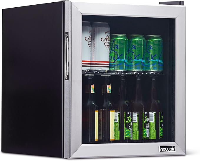 NewAir 60 Can Beverage Refrigerator | Compact Small Mini Fridge for Bedroom, Office or Dorm | Quiet Cooling, Adjustable Shelf & Glass Door Drink Cooler