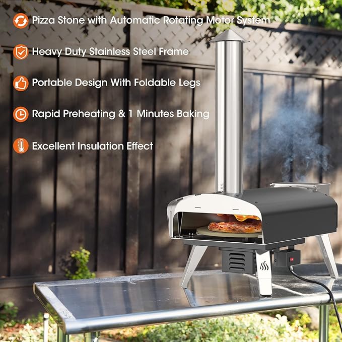 Mimiuo Outdoor Pizza Oven Wood Pellet Fired Pizza Stove with Automatic Rotating System, Pizza Stone, Pizza Peel and Carry Bag (Tisserie W-Oven Series) - Global Patent