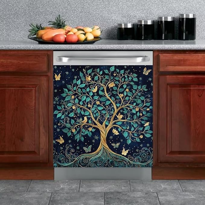 Tree of Life Dishwasher Magnet Covers for Front Door Decal, Magnetic Dishwasher Covers Decorative, Refrigerator Magnet Dishwasher Decal Panel Cover, 23"X17"
