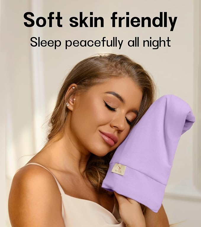 100% Mulberry Silk Bonnet for Sleeping for Curly Hair and Braids, Wrap with Adjustable Strap for Women and Men,Real Silk, Not Satin（1Pc,Lavender