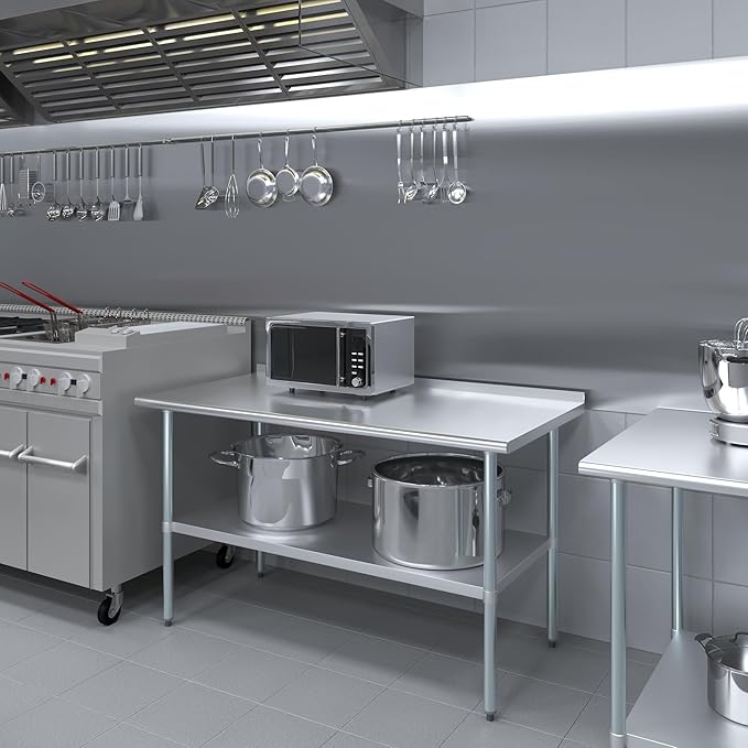 AmGood Stainless Steel Work Table with 1.5" Backsplash | Metal Kitchen Food Prep Table | NSF (60" Long x 30" Deep)
