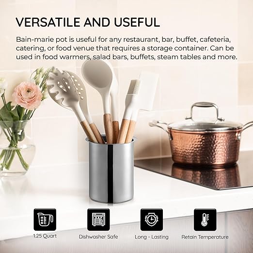 OCS Parts 1.25 Quart Bain Marie Pot | 5.75" x 3.75" Stainless Steel Pot for Warm or Cold Food, Sauces, Soups, or Organizing Cooking Utensils