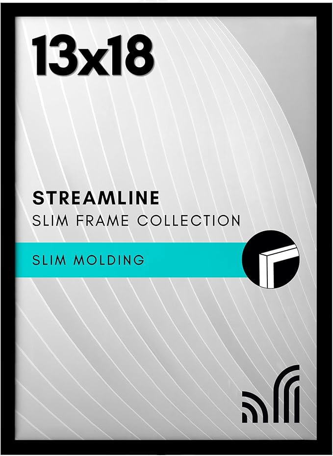 Americanflat 13x18 Picture Frame with Polished Plexiglass - Streamline Collection - Thin Border Picture Frame for Wall Display - Hanging Hardware Included - Black