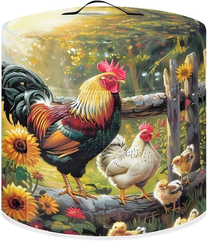 Small Appliance Covers for 6 Quart Air Fryer & Pressure Cooker Air Fryer Cover Dust Cover, Easy to Clean Kitchen Appliance Accessories with Pockets, Rooster Flower