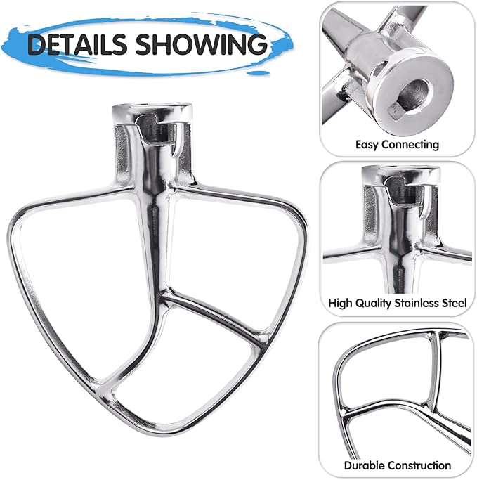 Stainless Steel Flat Beater for KitchenAid 4.5-5 Quart Tilt-Head Stand Mixers, Paddle Attachment for KitchenAid Mixer Accessory, Dishwasher Safe, and Mixer Sliding Mat