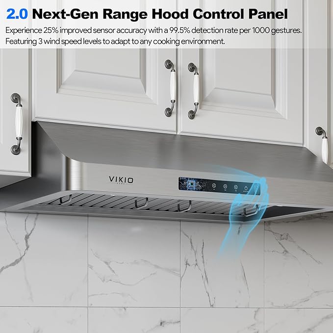 Range Hood 30 Inch Under Cabinet, Kitchen Hood with 980 CFM, 3-Speed Gesture Sensing & Touch Control Panel, Stainless Steel Vent 2 Pcs Baffle Filters with Handlebar