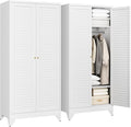 Letaya Metal Wardrobe Cabinets,71" Tall Armoire Wardrobe Closet with Fluted Doors and Shelves,Large Coat Closet Cabinet with Hanging Rod,Clothing Storage Cabinets for Home Room (White)