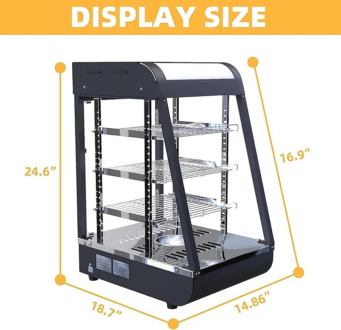 Commercial Food Warmer, 3 Tier Countertop Pizza Warmers Display Pastry Patty Warmer w/ 3D Heating with LED Lighting for Buffet Restaurant Shop Heater Food Service L15'' x W19'' x H25''
