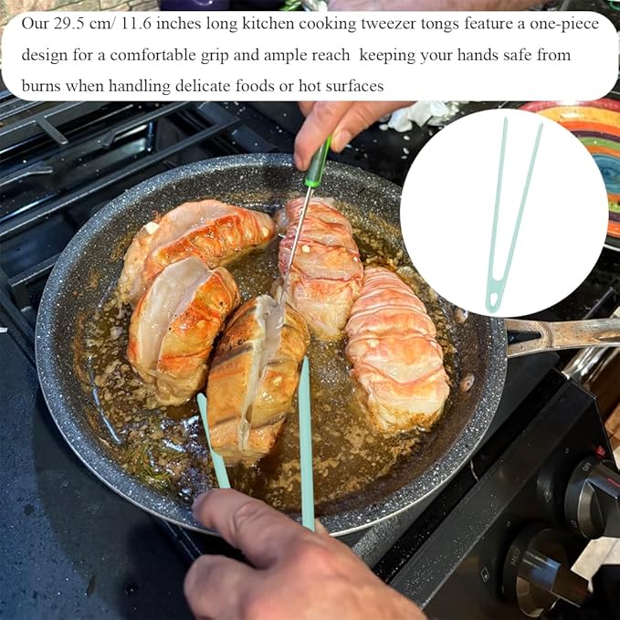 1Pcs Silicone Toaster Tongs, 11.6 Inch Long Silicone Kitchen Tong for Toaster Cooking Utensil Bread Waffle Tongs Food Tweezer Light Blue Toast Tong for Cooking Serving Bacon Salad Fruit Food,SATONBEYI