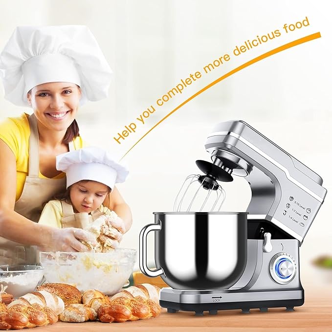 7.5QT Stand Mixer, 660W Powerful Electric Dough Mixer, 10-Speed Tilt-Head Kitchen Mixer with Stainless Steel Bowl, Whisk, Dough Hook, Beater, Splash Guard, Easy Clean, for Baking & Cooking