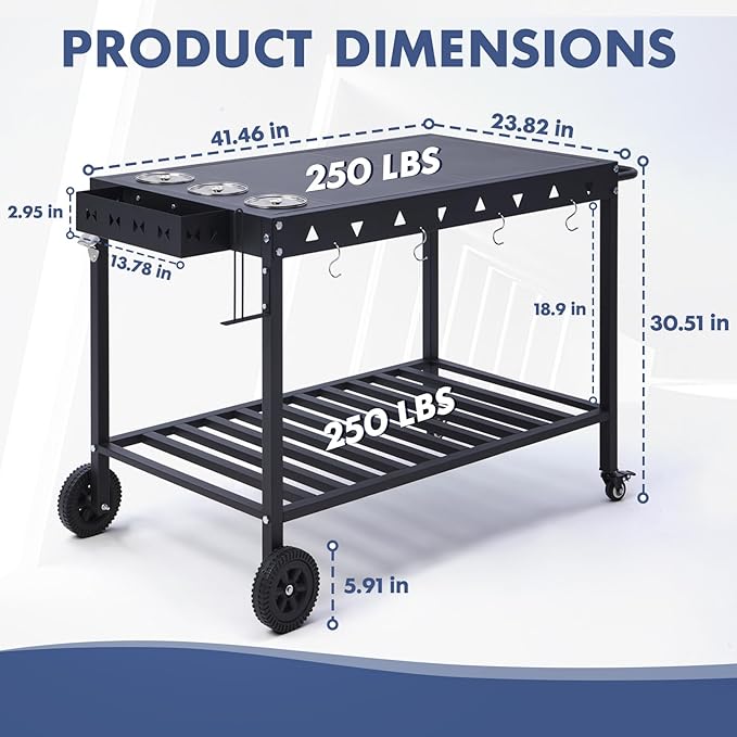Portable Outdoor Grill Table with Wheels, Heavy-Duty Griddle Stand Grill Cart with Shelves,Towel Holder, Spice Pots & Bottle Opener, Multi-Functional BBQ Prep Station & Utility Cart