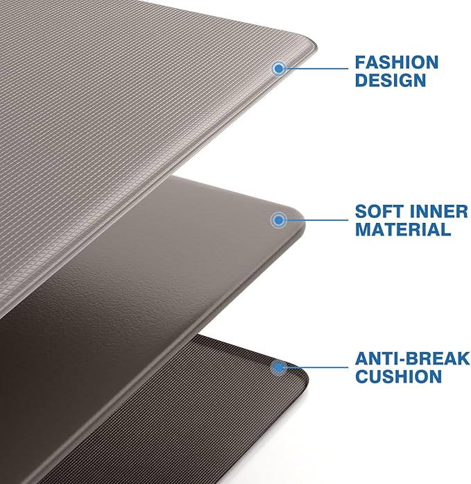StepRite Kitchen Mats, 2PCS Kitchen Rugs, Cushioned Anti Fatigue Kitchen Mats for Floor, Non-Slip Standing Desk Mat, Waterproof Kitchen Rug Set for Kitchen, Floor, Office, 17.3"x30"+17.3"x70", Khaki