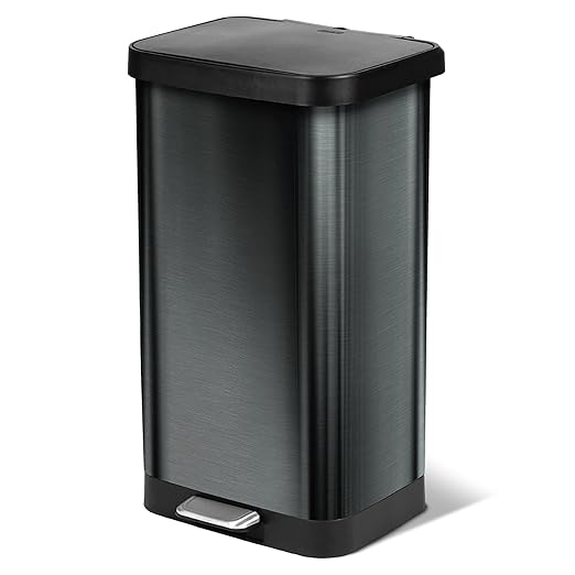 Glad Stainless Steel Step Trash Can, Large Metal Kitchen Garbage Bin with Soft Close Lid, 20 Gallon, Pewter - Indoor & Outdoor Waste Container with Odor Protection and Bag Roll Holder