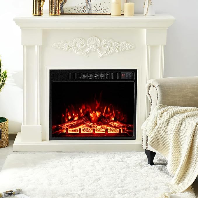 Tangkula 23" Electric Fireplace, 5,000 BTU Fireplace Insert with Remote Control, 3 Flame Colors & Brightness Levels, Recessed Fireplace Heater with 1-8H Timer, Thermostat & Overheat Protection