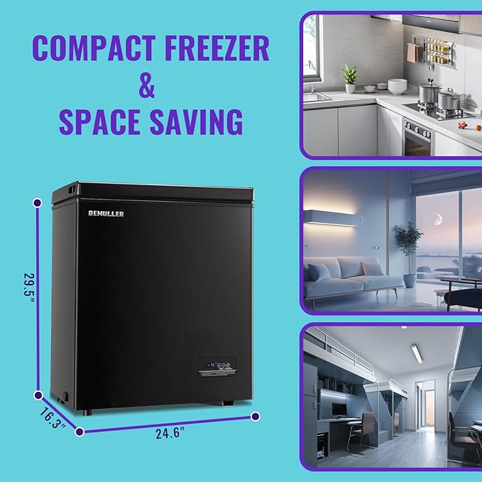 Chest Freezer, Small Deep 4.0 Cubic Feet Black Freezers, Compact Top Open Door with Electronic Panel, Temp Range -12 ℉ to 50 ℉, Two Storage Wire Baskets, Manual Defrost