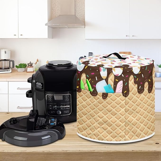 Xoenoiee Chocolate Ice Cream Pattern Pressure Cooker Cover for 3 qt Instant Pot, Kitchen Appliance Dust Cover with Pockets for Rice Cooker Air Fryer Slow Cooker