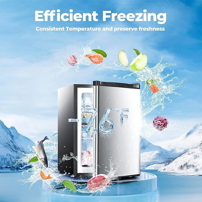 2.1 Cu.ft Small Freezer, Mini Upright Freezer with 7 Adjustable Thermostat, Removable Shelves, Reversible Single Door, for Bedroom/Home/Dorms/Apartment (Silver)