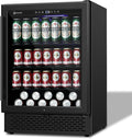 24 Inch Black Beverage Refrigerator Under Counter,190 Cans Beverage Fridge with Glass Door&Lock, Built-in/Freestanding Beverage Cooler for Home Bedroom Bar or Office, Low Noise Compressor