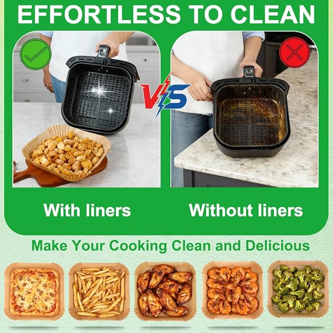 BYKITCHEN Large Air Fryer Liners for 8-12QT XL Airfryer, Compatible with CHEFMAN 8QT/ 10 QT/ 12QT & Instant Pot 10QT, 200PCS 10 Inch Disposable Airfryer Parchment Paper Liner, Air Fryer Accessories