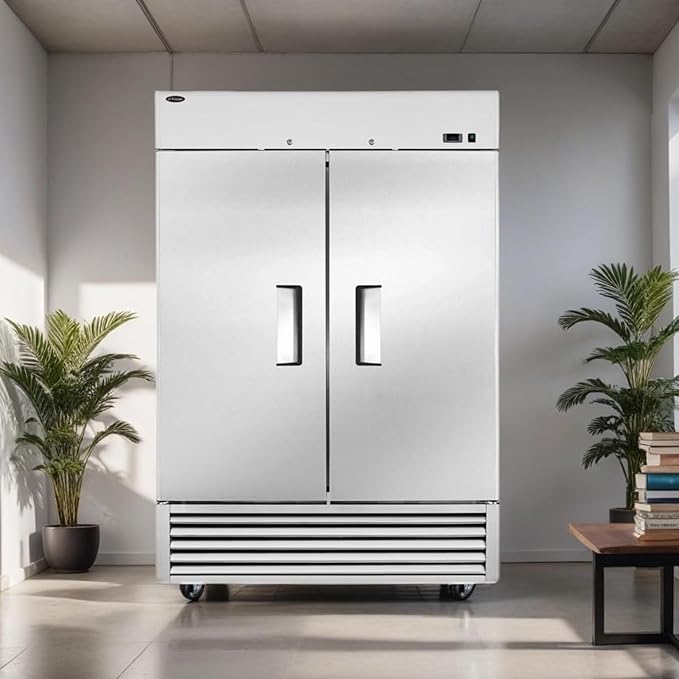 Commercial Refrigerator with Double Solid Doors, 49 cu.ft Stainless Steel Reach-in Merchandiser Upright Freezerless Refrigerator for Restaurant, Bar, Shop, Residential Beverages and Drinks