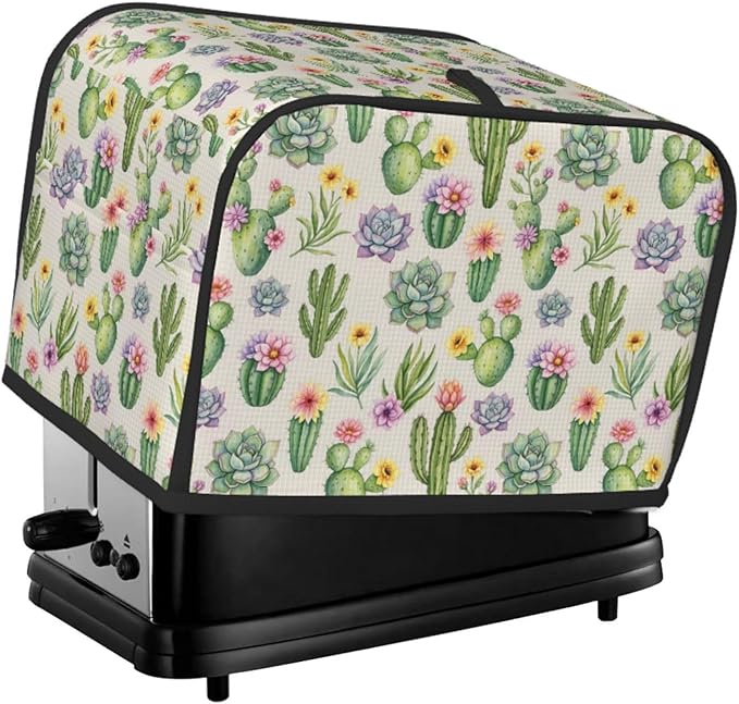 2 Slice Toaster Cover with Pocket, Dust & Fingerprint Protection, Machine Washable Polyester Appliance Cover Wilder California Prickly Pear Cactus Flowers Floral