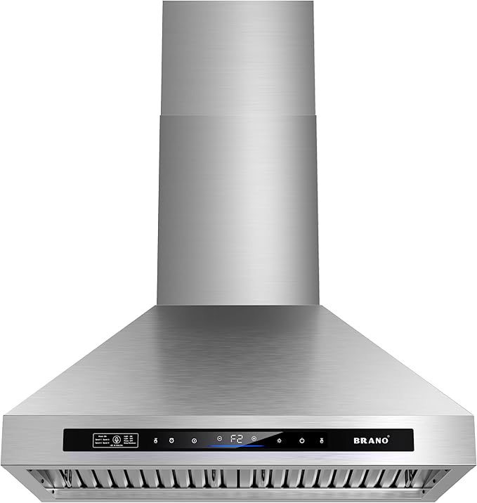 Wall Mount Range Hood 30 inch，900 CFM Kitchen Hood with Voice/Gesture/Touch Control，Vent Hood in Stainless Steel With Ducted/Ductless Convertible, 4 Speed Exhaust Fan