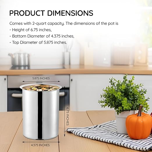 OCS Parts 2 Quart Bain Marie Pot | 6-3/4" x 4-3/8" Stainless Steel Pot for Warm or Cold Food, Sauces, Soups, or Organizing Cooking Utensils
