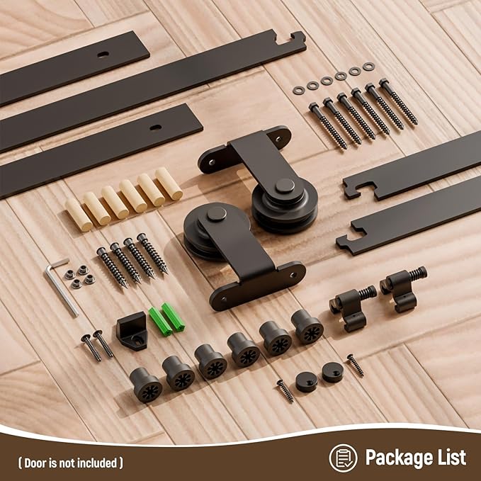 CCJH 15FT Sliding Barn Door Hardware Kit, Heavy Duty, Smoothly and Silently, Easy to Install, Fit 90" Width Single Door Panel, T-Shaped Style Black