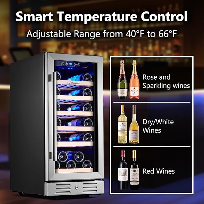 Kalamera 15 Inch Wine Fridge, 28 Bottle Wine Cooler Refrigerator, 40-66℉ Digital Temperature Control,Built-in or Freestanding