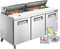 72" W 3 Door Refrigerator Sandwich Salad Prep Table Commercial Stainless Steel Fan Cooling Refrigerator with Cutting Board, 3 Shelves & 18 Pans for Restaurant, Bar, Shop-20 Cu.ft
