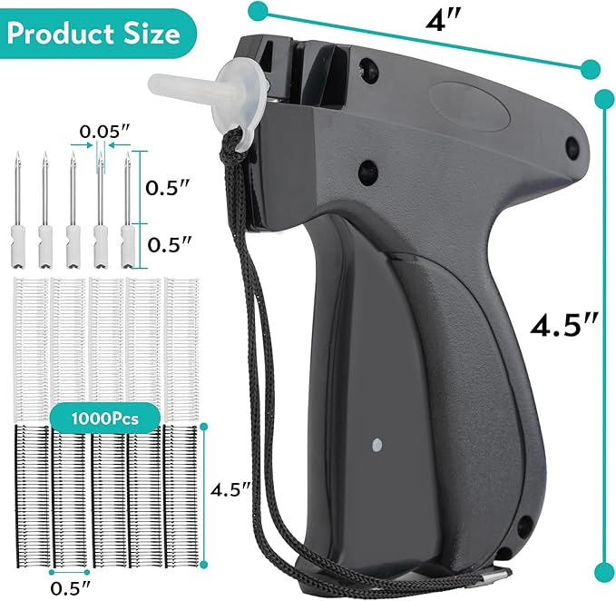 Clothing Label Gun,Standard Retail Price Tag Labeling Gun Kit,Having 5 Needles, 1000 Micro Fasteners,Suitable for Store,Warehouse,Consignment,Yard Sale,etc.(Black-1)
