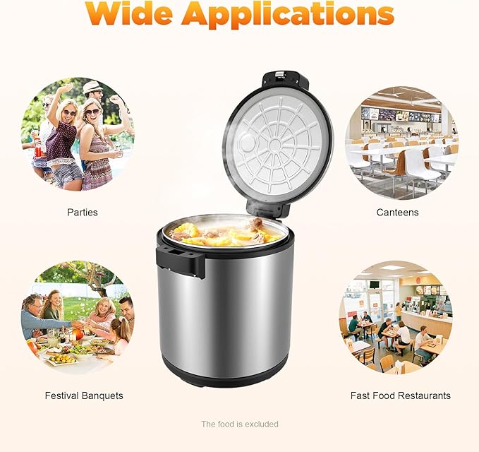 120 Cup Large Capacity Commercial Rice Cooker Warmer with Nonstick Inner Pot, Adjust Temper Soup Warmers Sushi Rice Warmer for Restaurant Party Family, Only Warm Function (Stainless Steel Style)