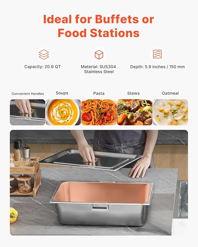 VEVOR 3-Pan Commercial Food Warmer, 3 x 20.6QT Electric Warm Table, 1500W Professional Buffet Catering Food Warmer with 4 Wheels (2 Lockable), Food Grade Stainless Steel Server for Party Restaurant