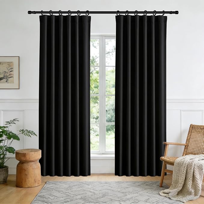 Room Divider Blackout Curtain Track Curtains Wall Dividers Panels Screen for Living Rooms Bedroom Office Privacy Partition Separation, W52 × L84 Inch,1 Panel, Black
