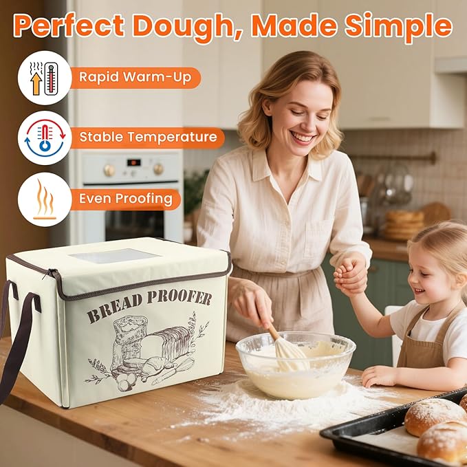 Folding Dough Proofing Box - Bread Proofer with 50-113℉ Temp Control,48H Timer and Metal Rack for Pizza, Sourdough, Yogurt, Seed Starting, Bread Baking