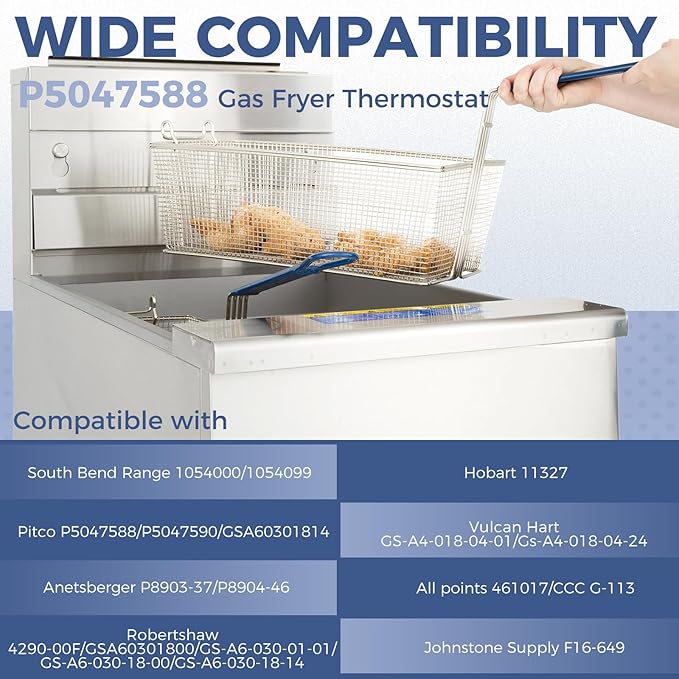 Gas Fryer Thermostat Compatible with Pit-co P5047588, GSA60301800, 4290-006, 1/4" thread Mpt stuff box, 200-400F - Replacement for Commercial Fryers