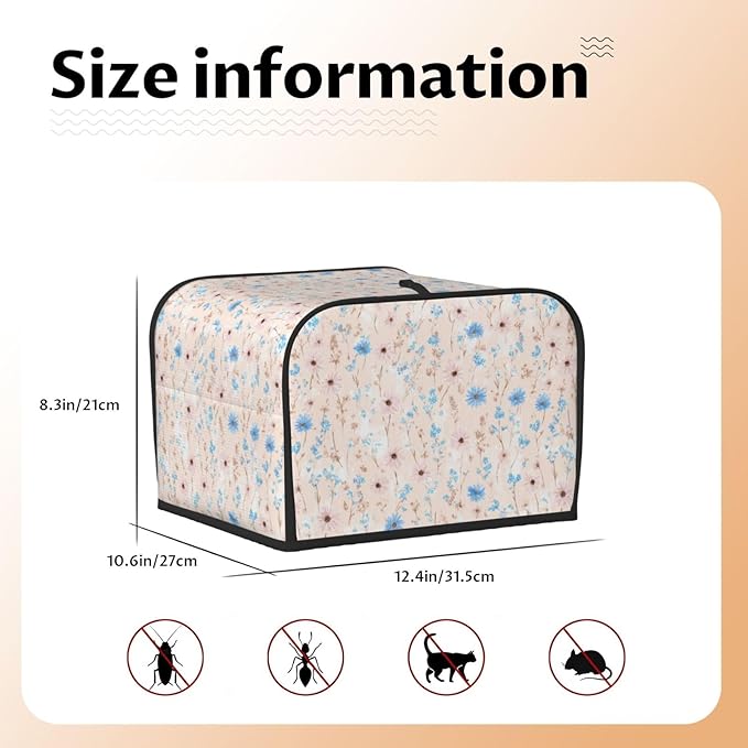4 Slice Toaster Cover for Kitchen Wildflower Pattern Pastel Botanical Waterproof Dustproof Toaster Dust Cover with Side Pockets Decorative Universal Cover for Wide Slot Toasters Small Appliances