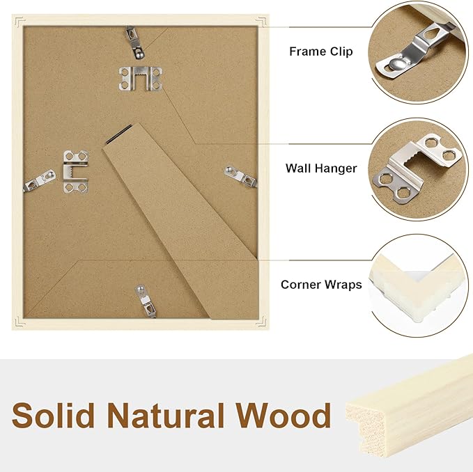 Vittanly 8x10 Picture Frame Set of 2, Solid Wood Frame for Wall or Tabletop, Display Photo 5x7 with Mat or 8x10 without Mat, White