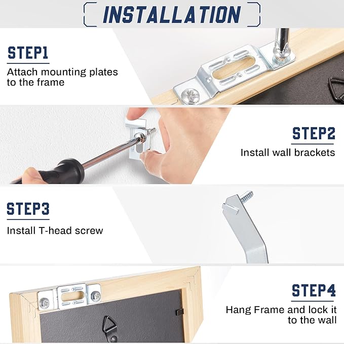 30 Set Frame Lock Security Hanging Kits T-Screw Security Artwork Picture Hangers with T-Head Screws and 1 Hanging Clamp Wrenches for Museums Art Galleries Hotels, Supports up to 15 Pounds