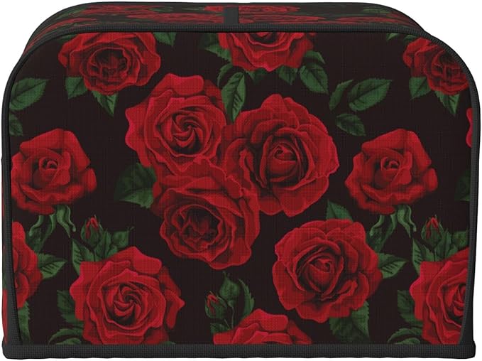 Red Black Rose Flower 4 Slice Toaster Cover, Waterproof Toaster Dust Cover Bread Maker Protective For Small Kitchen Appliance Dining Room Table Home Decor Gifts