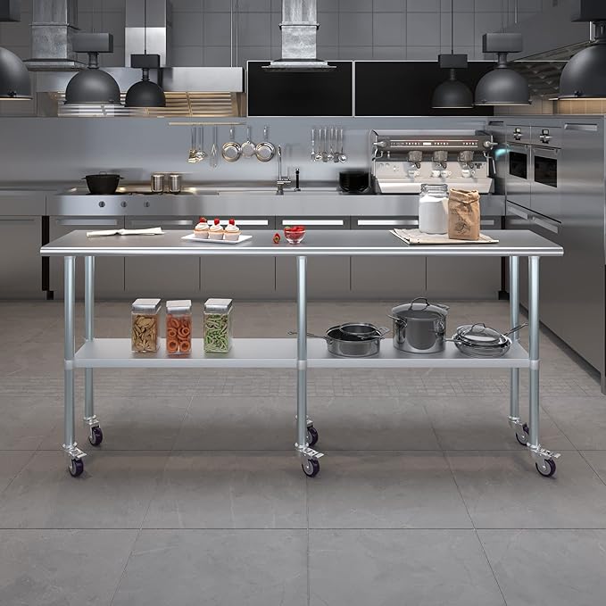 AmGood 84" Long x 18" Deep Stainless Steel Table with Casters