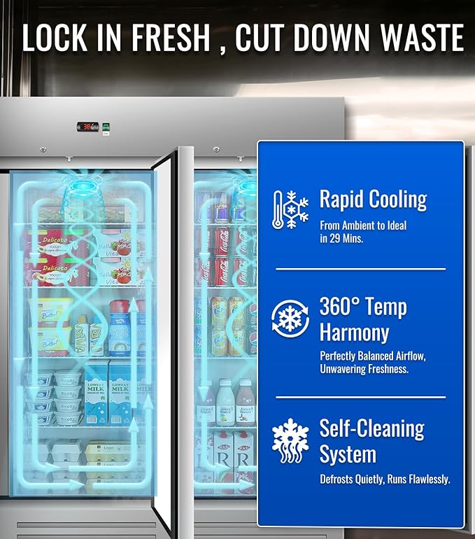 81" W Commercial Refrigerator, 72.6 Cu.ft Reach-In Triple Door Stainless Steel commercial fridge, 9 Shelves, Fan Cooling, Auto Defrost, Digital Thermostat - Ideal for Restaurant, Bar, Cafe, Shop