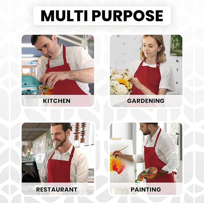 Adjustable Bib Apron 100% Polyester Kitchen Aprons Waterdrop Resistant Aprons with Adjustable Strap, Pockets & Long Ties