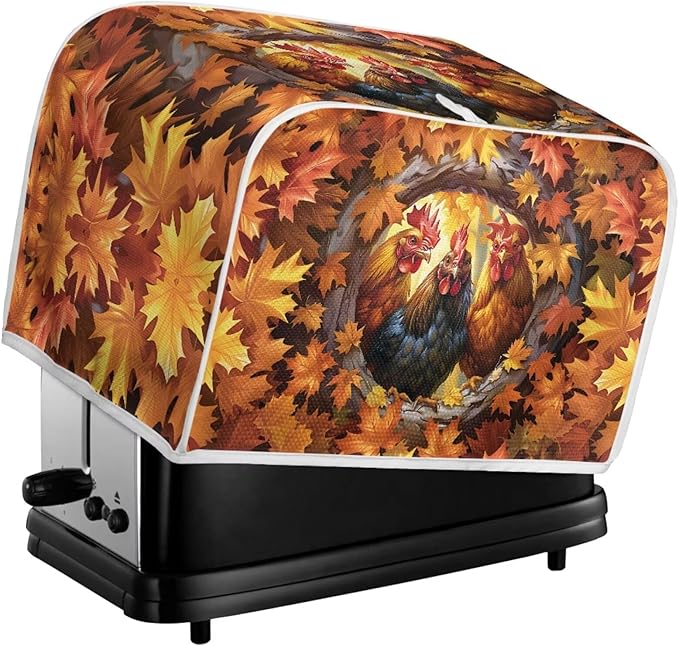 UNICEU Maple Leaf Rooster Print Toaster Cover 4 Slience Fingerprint Protection for Bread Maker Kitchen Small Appliance Protection Home Decor