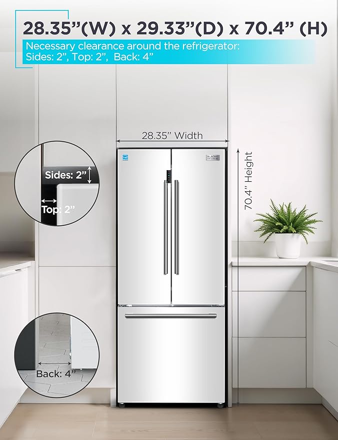 BLACK+DECKER 16 Cu. Ft. French Door Refrigerator with Built-in Ice Maker, Full Size Refrigerator with Bottom Mount Freezer Drawer, ENERGY STAR certified, White