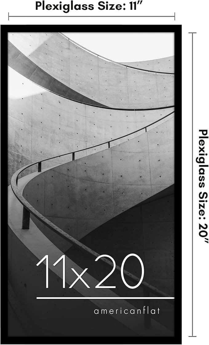 Americanflat 11x20 Picture Frame with Polished Plexiglass - Streamline Collection - Thin Border Picture Frame for Wall Display - Hanging Hardware Included - Black