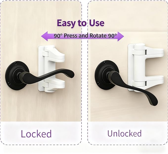 6-Pack Door Handle Baby Proof – Child Proof Door Lever Lock & Door Locks for Kids Safety, Stop Toddlers & Pets from Opening Doors – Easy One-Hand Use, No-Drill Adhesive – Fit Bath/Kitchen/Bedroom